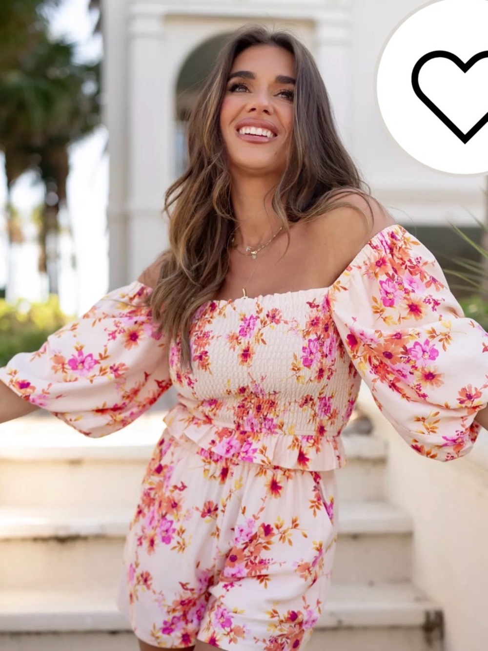 Kittenish Pink Floral Off-Shoulder Smocked Crop Top Blouse XXL Puff Sleeve